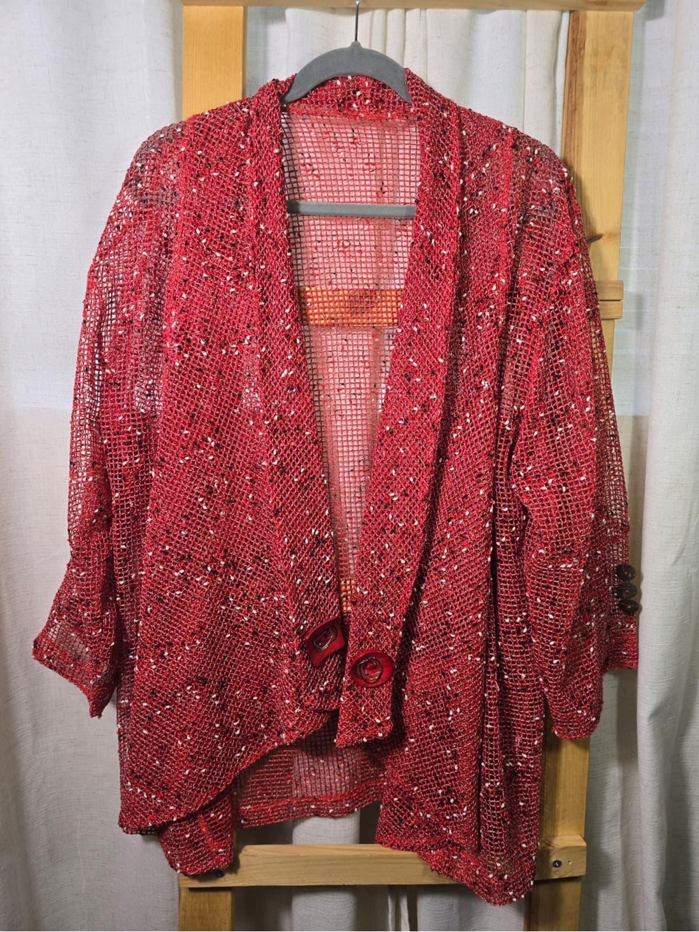Open-Weave Red Sparkle boho Cardigan